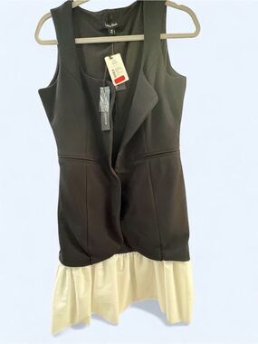 Lea & Viola Black Sleeveless Dress with Cream Trim